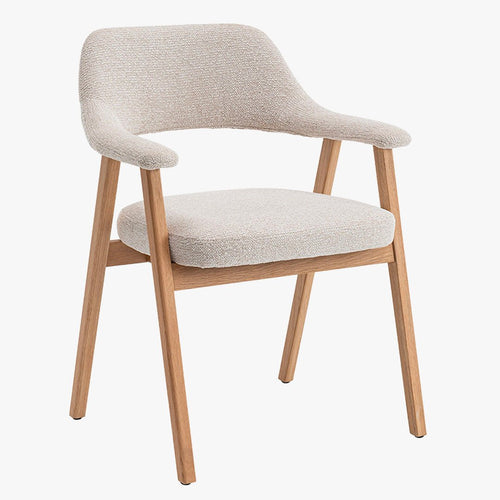 CORALIE Chaise de repas en tissu beige pieds chêne massif clair