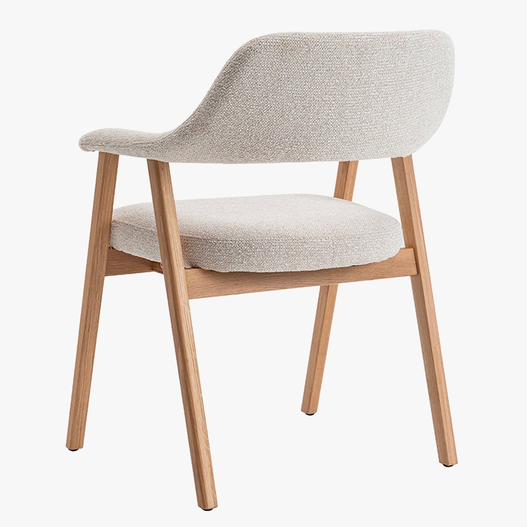 CORALIE Chaise de repas en tissu beige pieds chêne massif clair