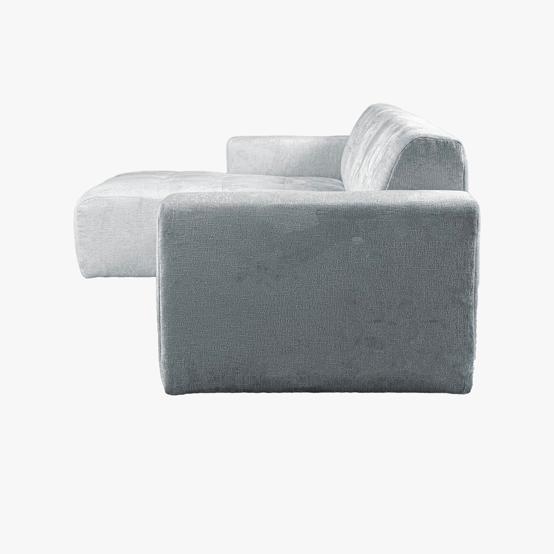 CYNDA Canapé d'angle en tissu capitonné gris - Angle gauche