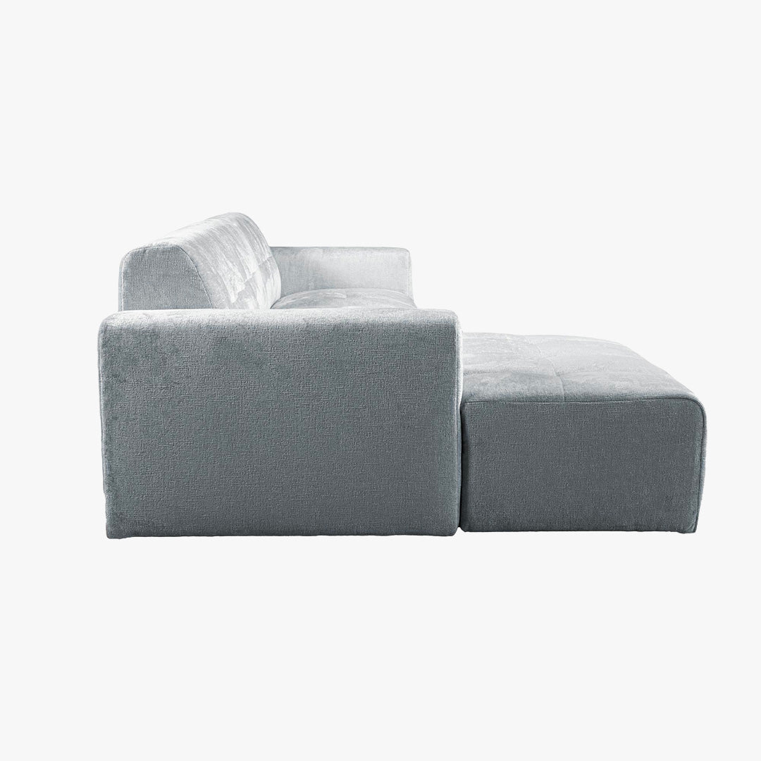 CYNDA Canapé d'angle en tissu capitonné gris - Angle gauche