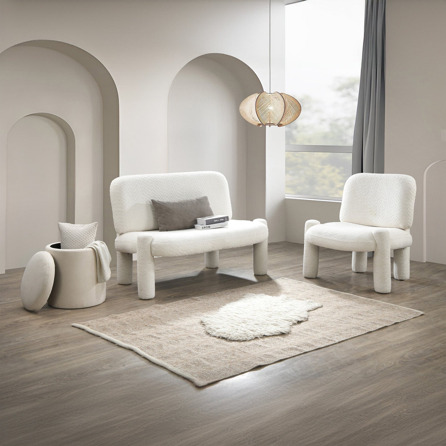 DANITA Canapé 2 places design effet peau de mouton blanc écru