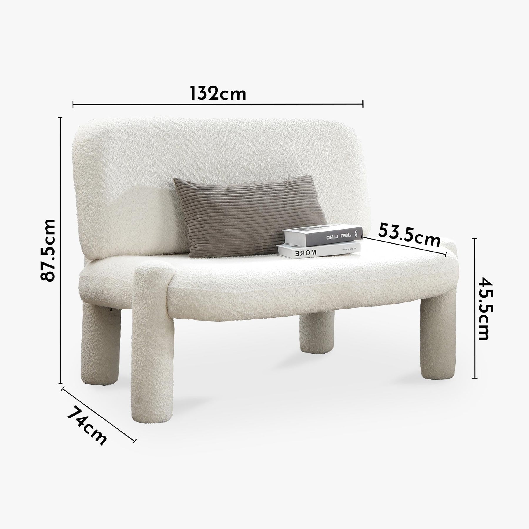 DANITA Canapé 2 places design effet peau de mouton blanc écru