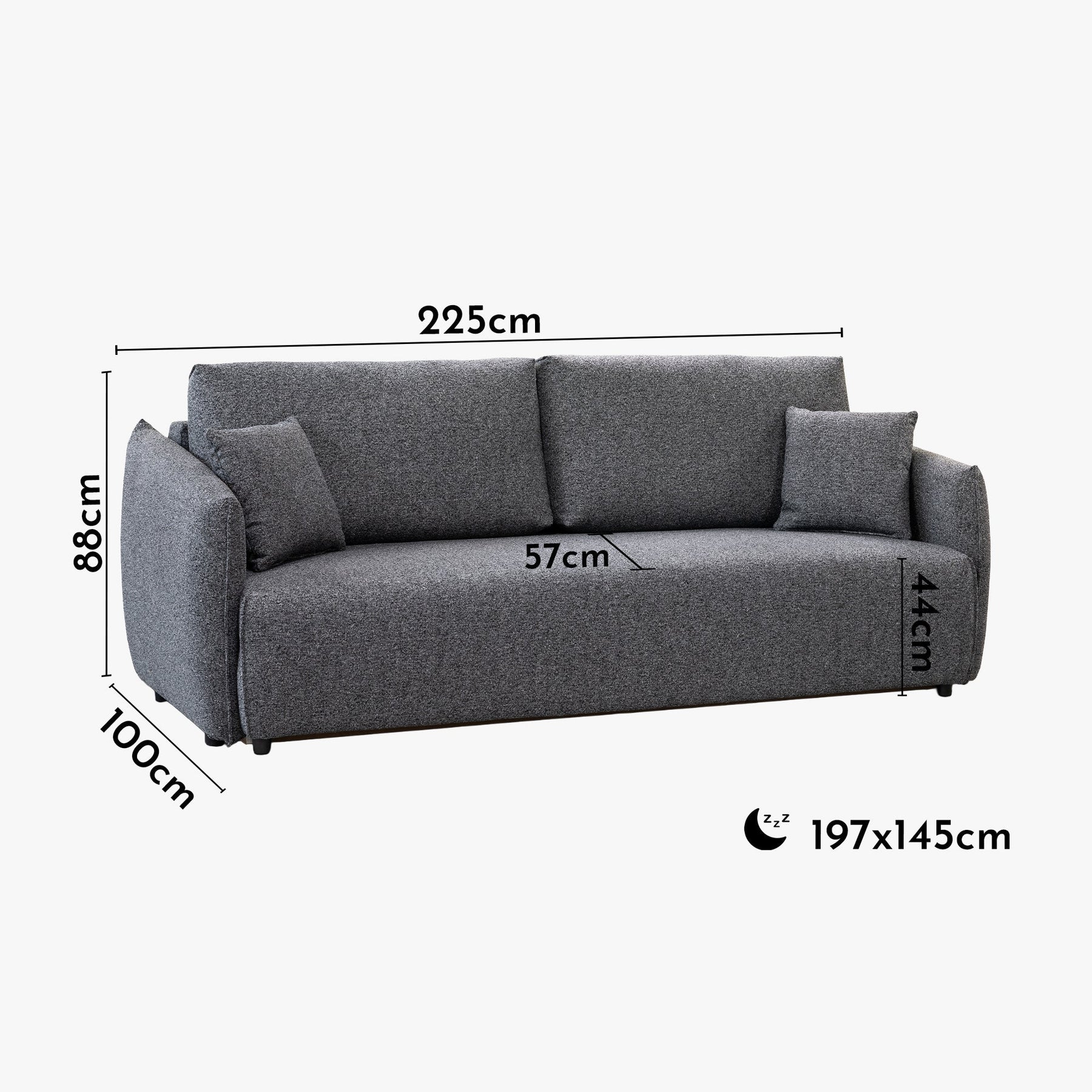 DAYLA Canapé 3 places convertible en tissu bleu