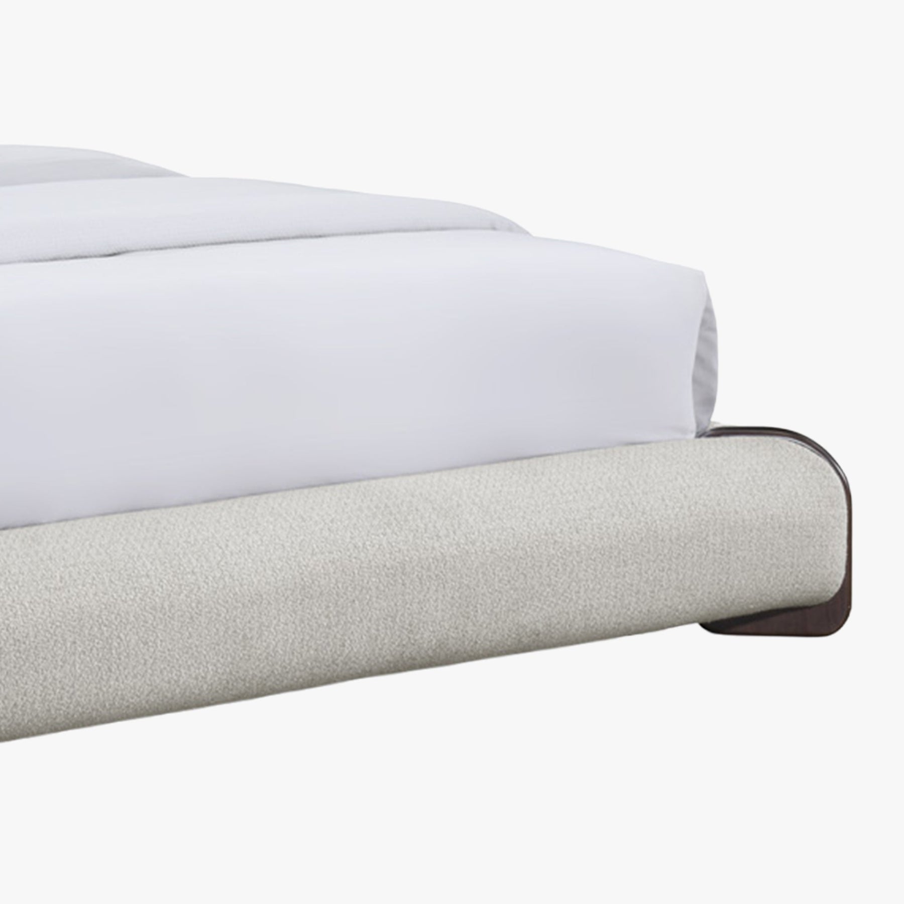 DELYA Lit double en tissu beige et bois foncé 140x190 cm