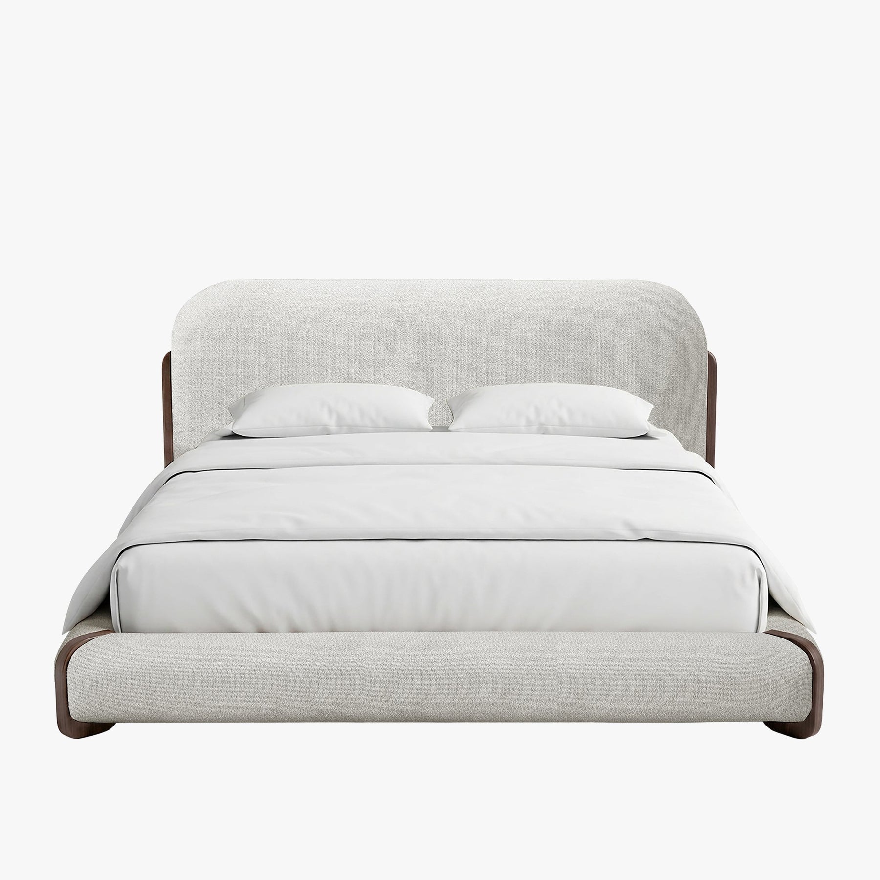 DELYA Lit double en tissu beige et bois foncé 140x190 cm