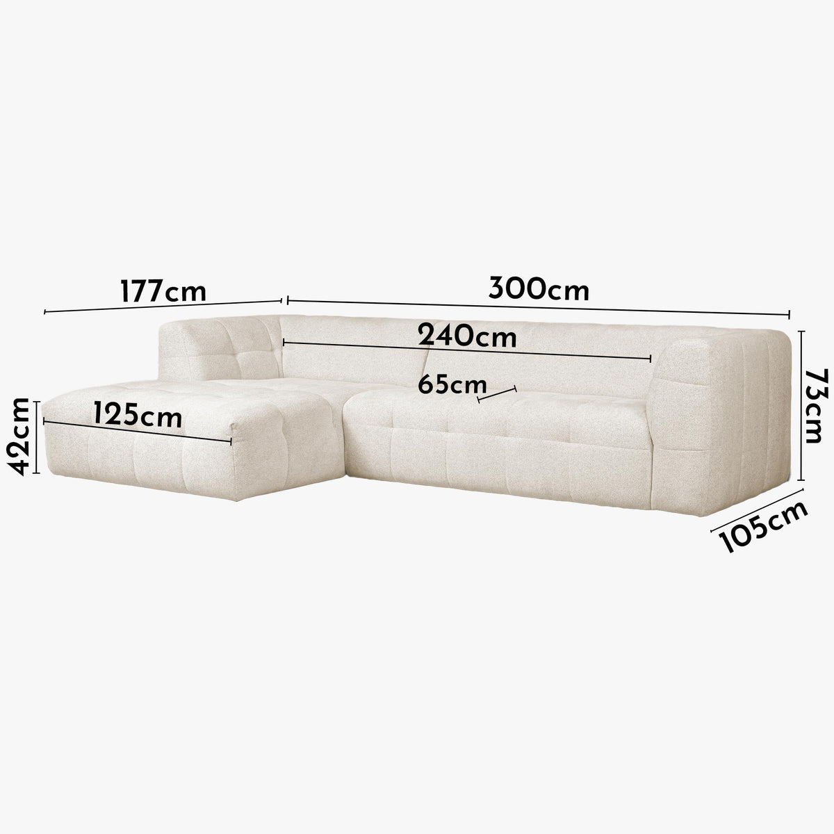 DEYNA Canapé d’angle en tissu capitonné beige - Angle gauche