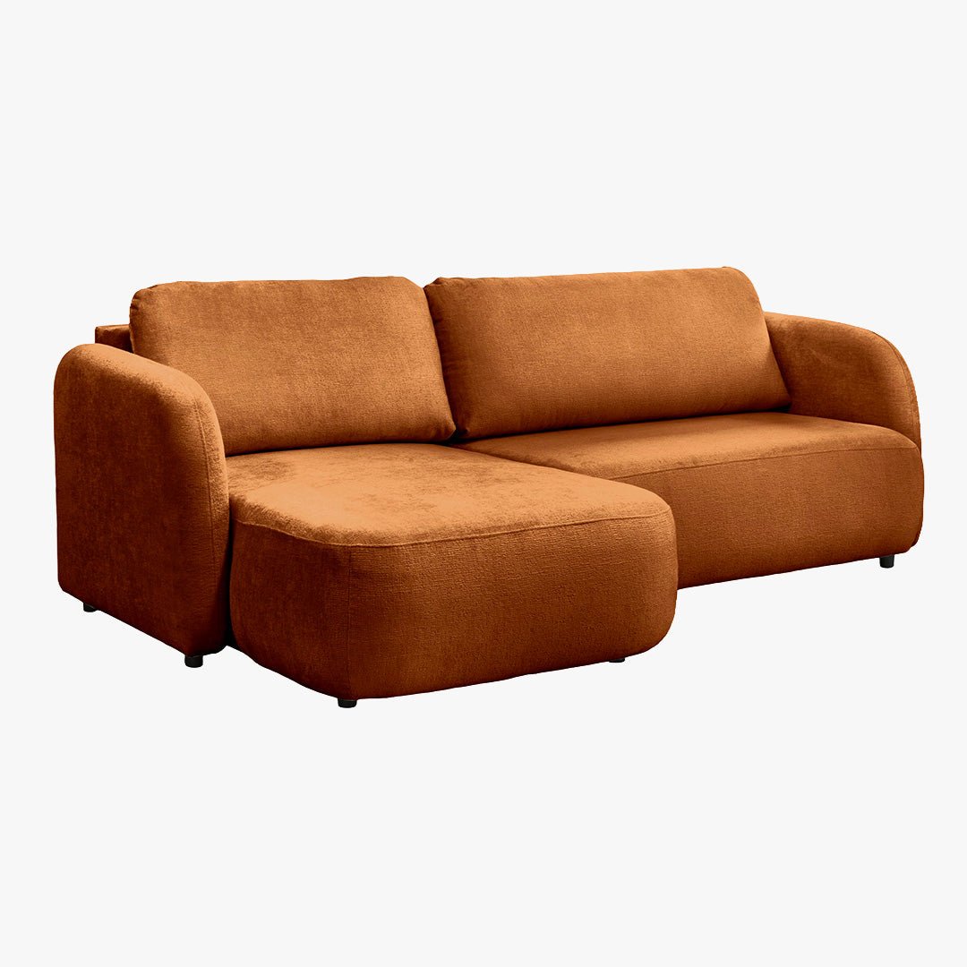 DRIXY Canapé d'angle convertible avec coffre en tissu orange - Angle gauche