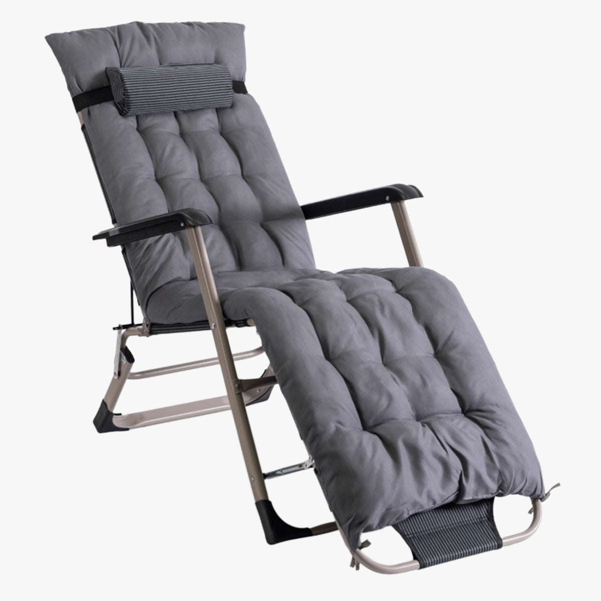 EDISON Fauteuil inclinable en tissu gris pieds en métal beige