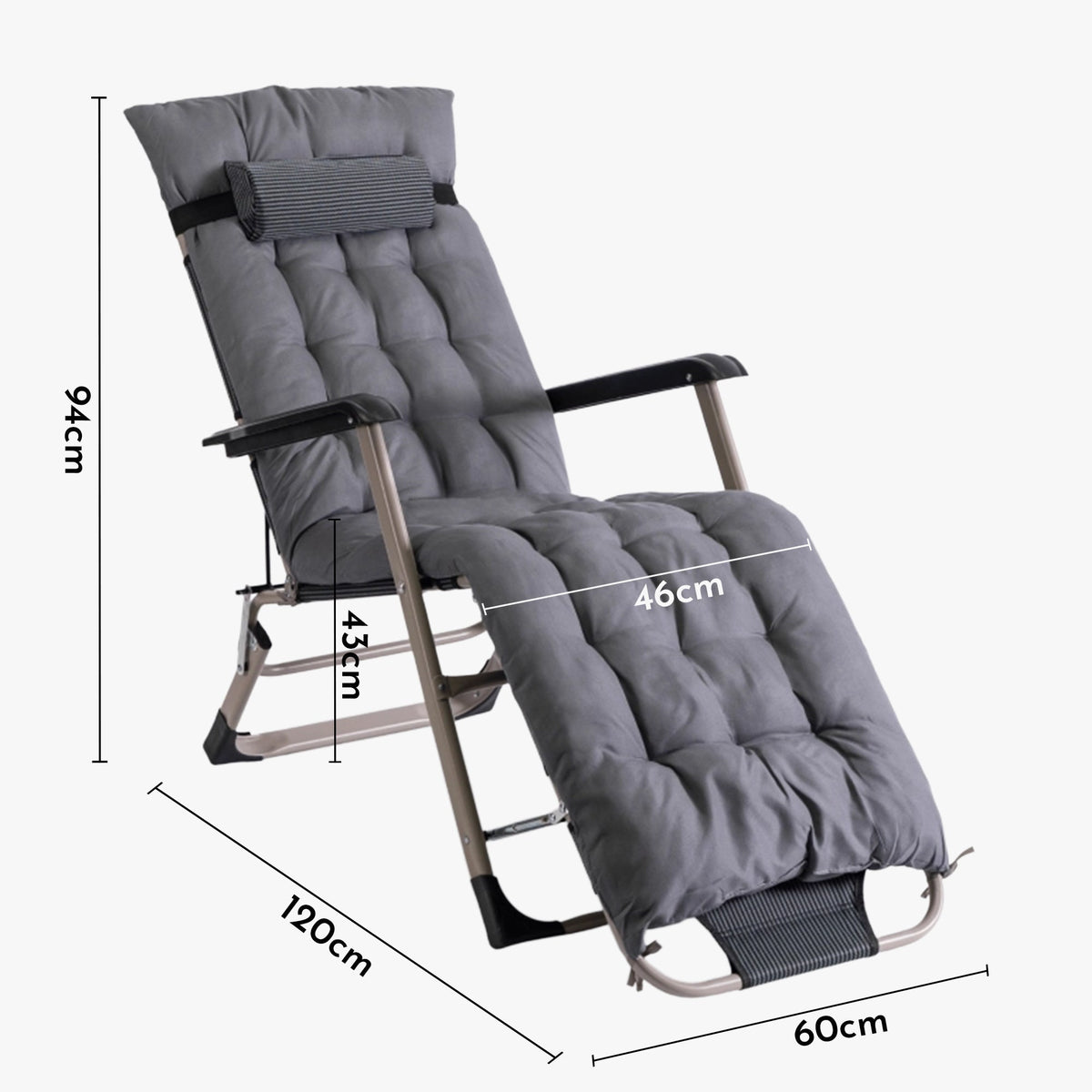 EDISON Fauteuil inclinable en tissu gris pieds en métal beige