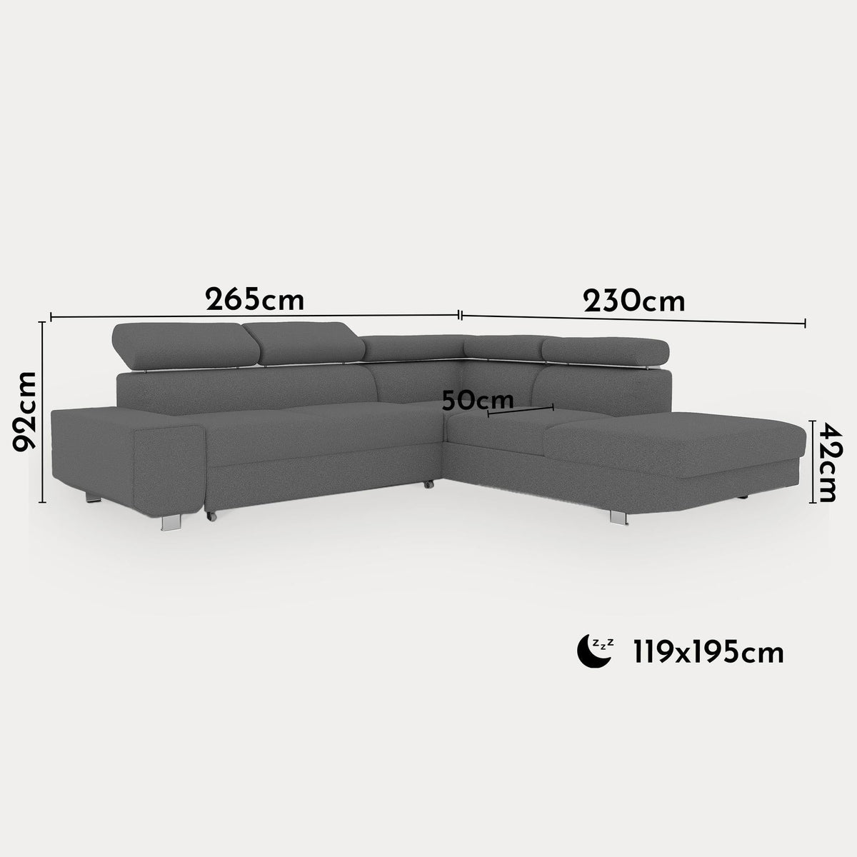 EIDEN Canapé d'angle convertible avec coffre en tissu gris foncé - Angle droit