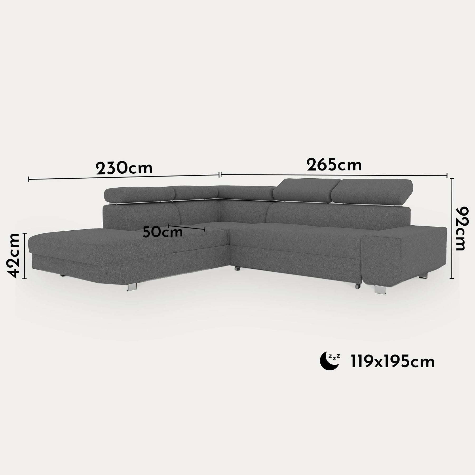 EIDEN Canapé d'angle convertible avec coffre en tissu gris foncé - Angle gauche
