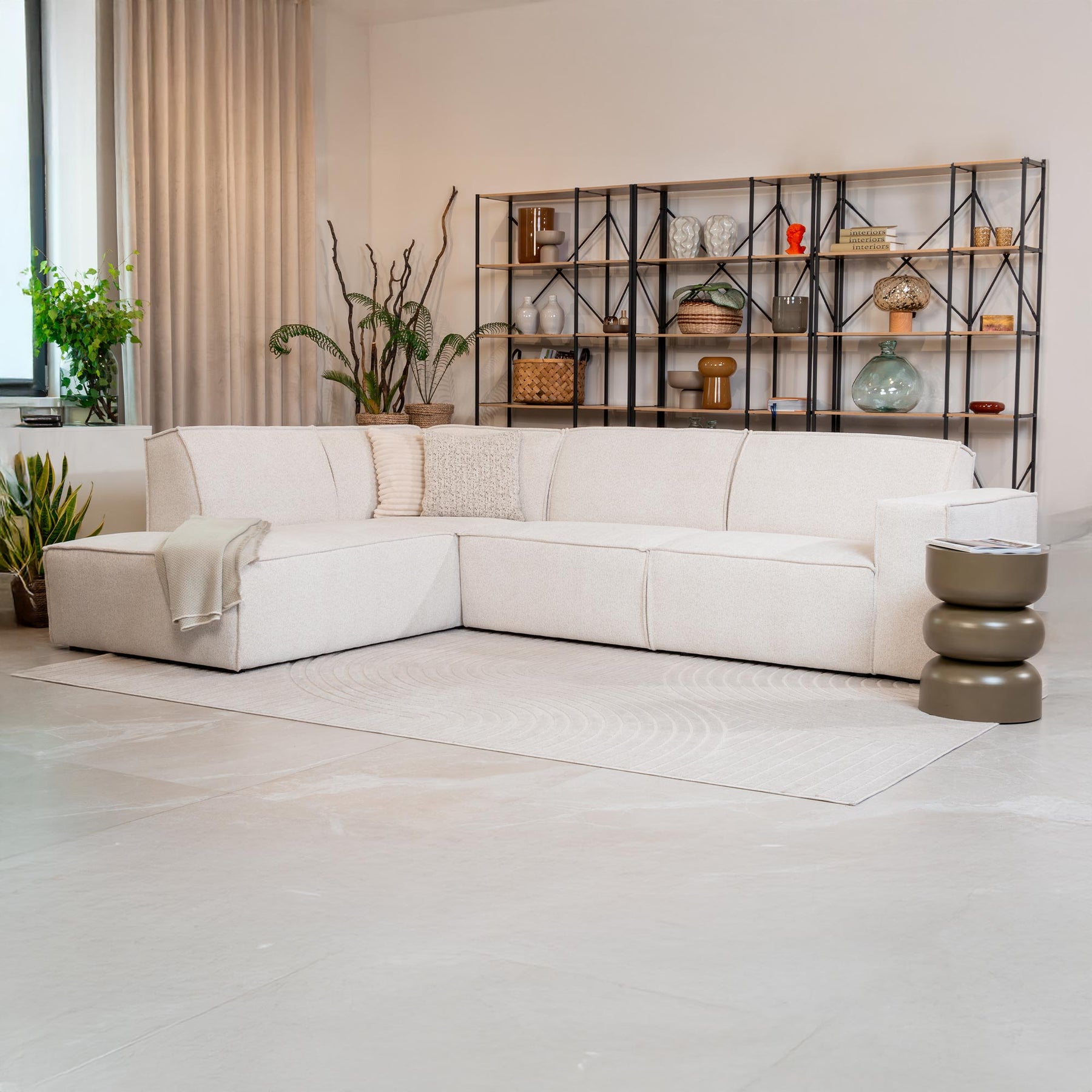 ELIA Canapé d'angle en tissu beige - Angle gauche