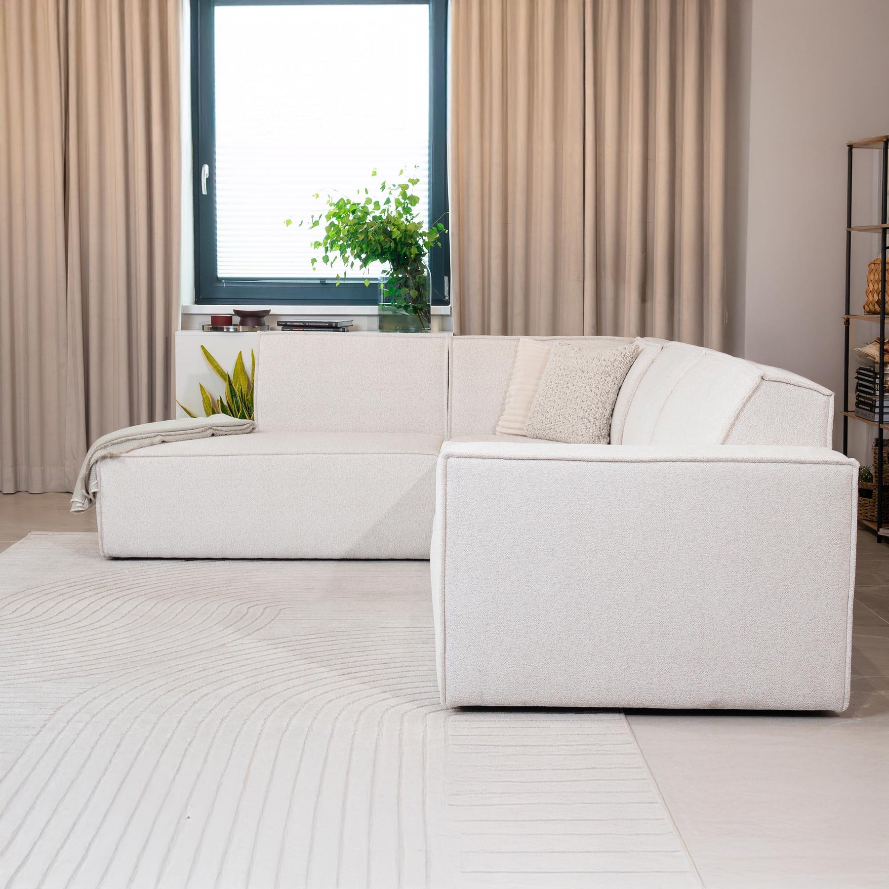 ELIA Canapé d'angle en tissu beige - Angle gauche