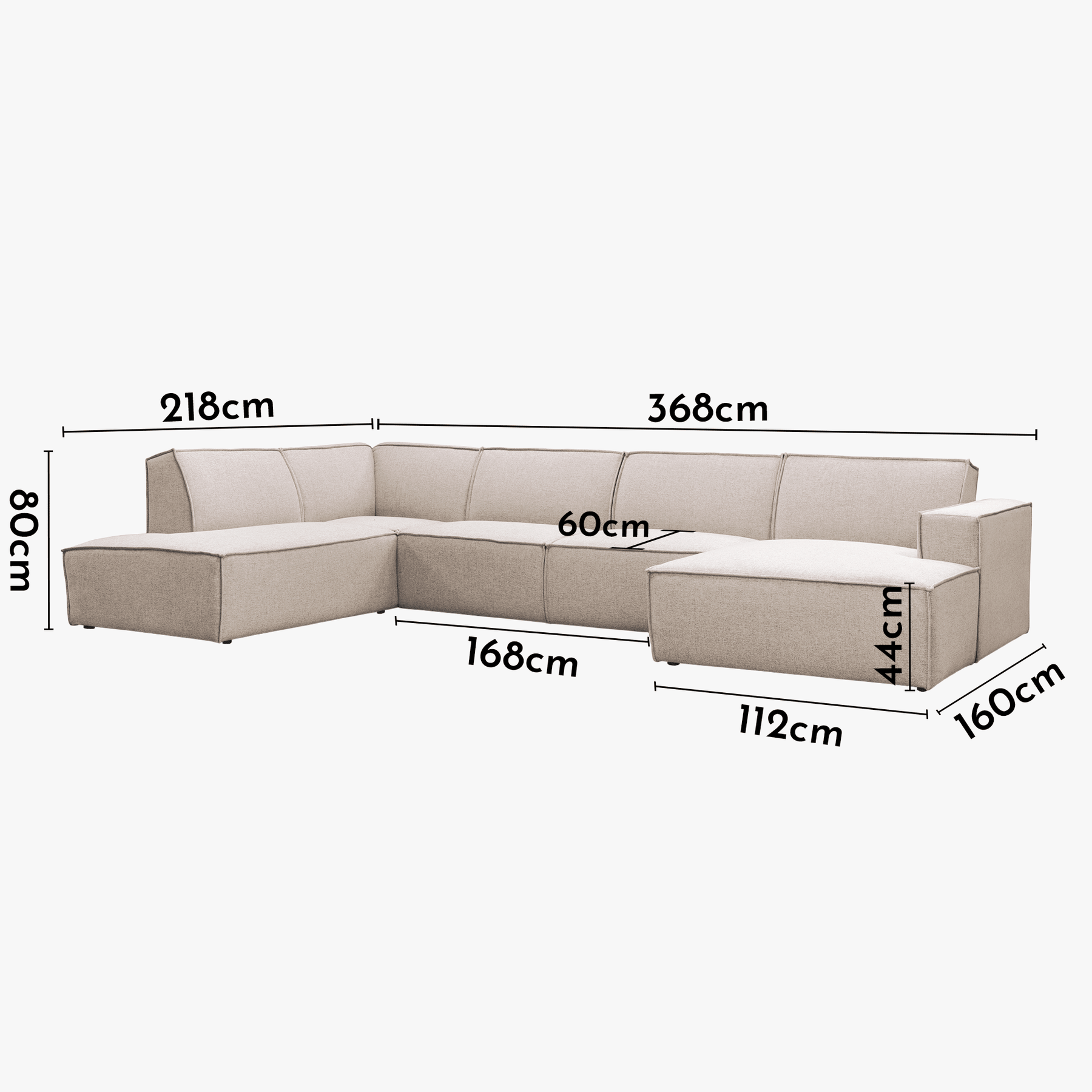 ELIA XL Canapé panoramique en tissu beige - Angle droit