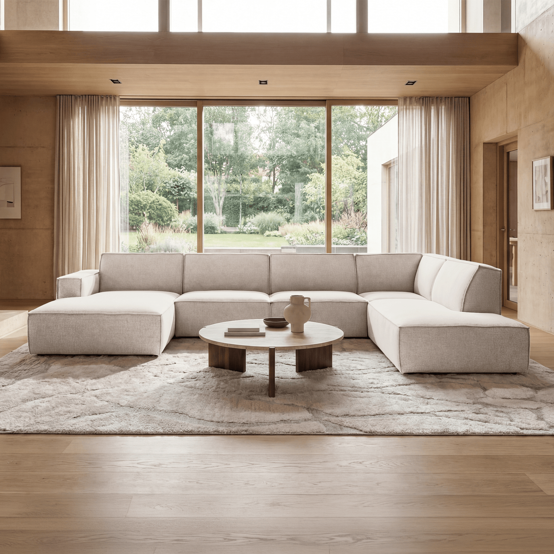 ELIA XL Canapé panoramique en tissu beige - Angle gauche