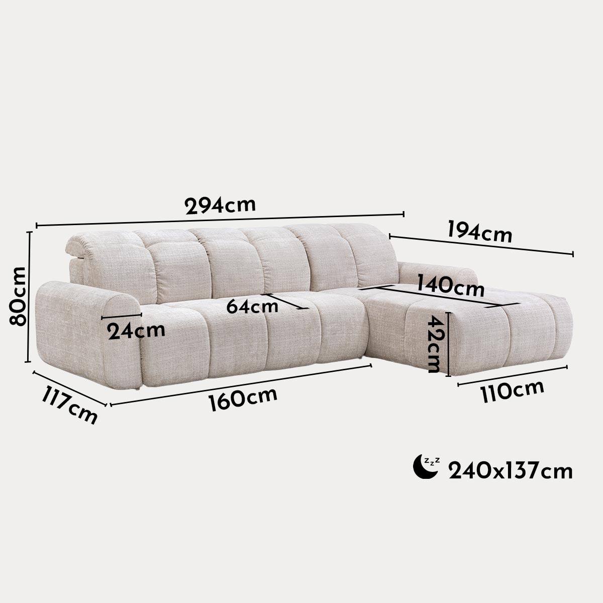 ELIOS Canapé d'angle convertible avec coffre en tissu beige - Angle droit