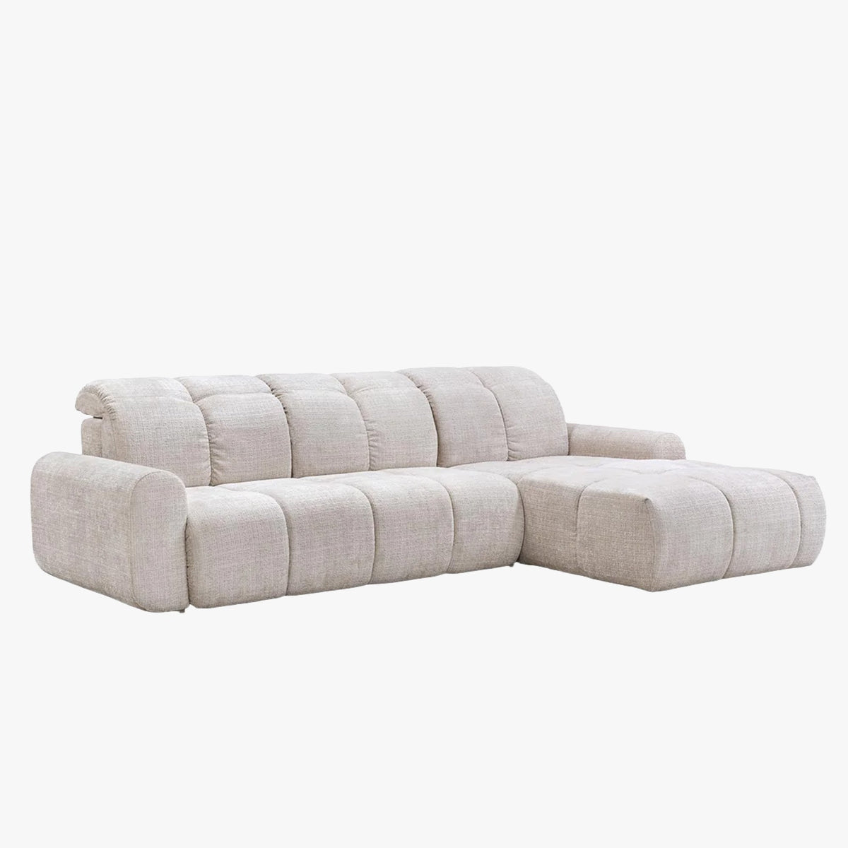 ELIOS Canapé d'angle convertible avec coffre en tissu beige - Angle droit