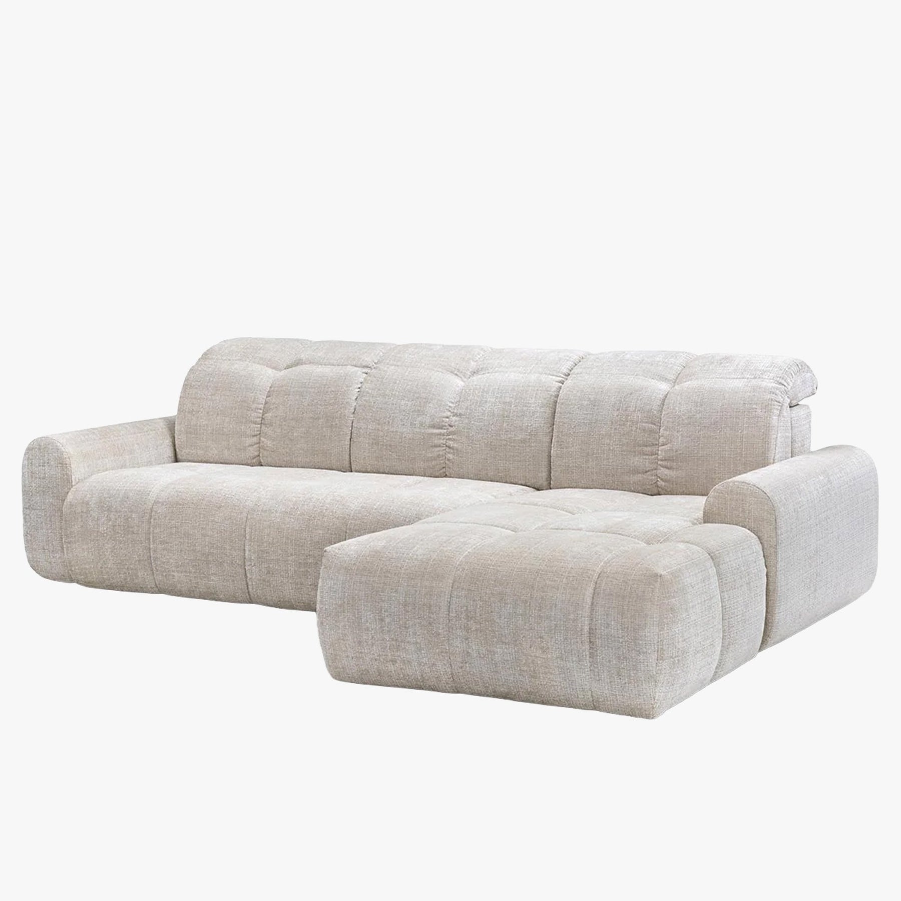 ELIOS Canapé d'angle convertible avec coffre en tissu beige - Angle droit