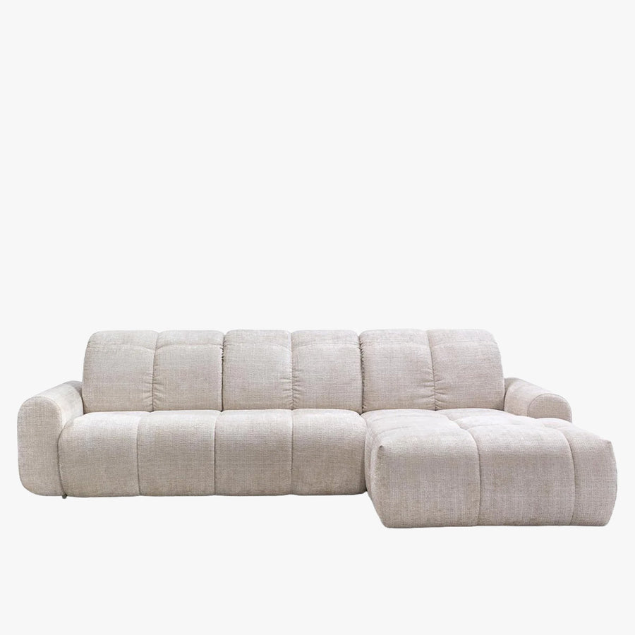 ELIOS Canapé d'angle convertible avec coffre en tissu beige - Angle droit