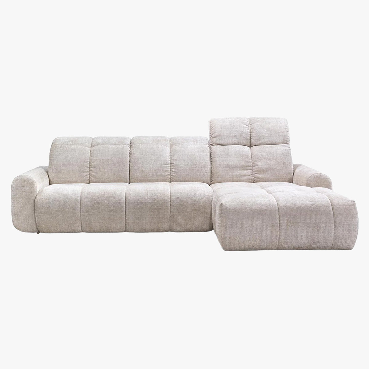 ELIOS Canapé d'angle convertible avec coffre en tissu beige - Angle droit