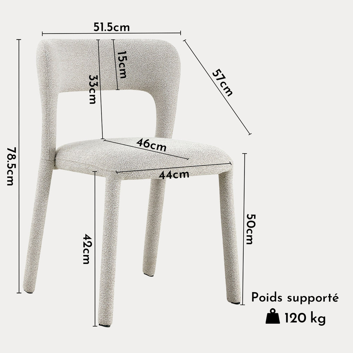 ELVAS Chaise empilable en tissu bouclette écru
