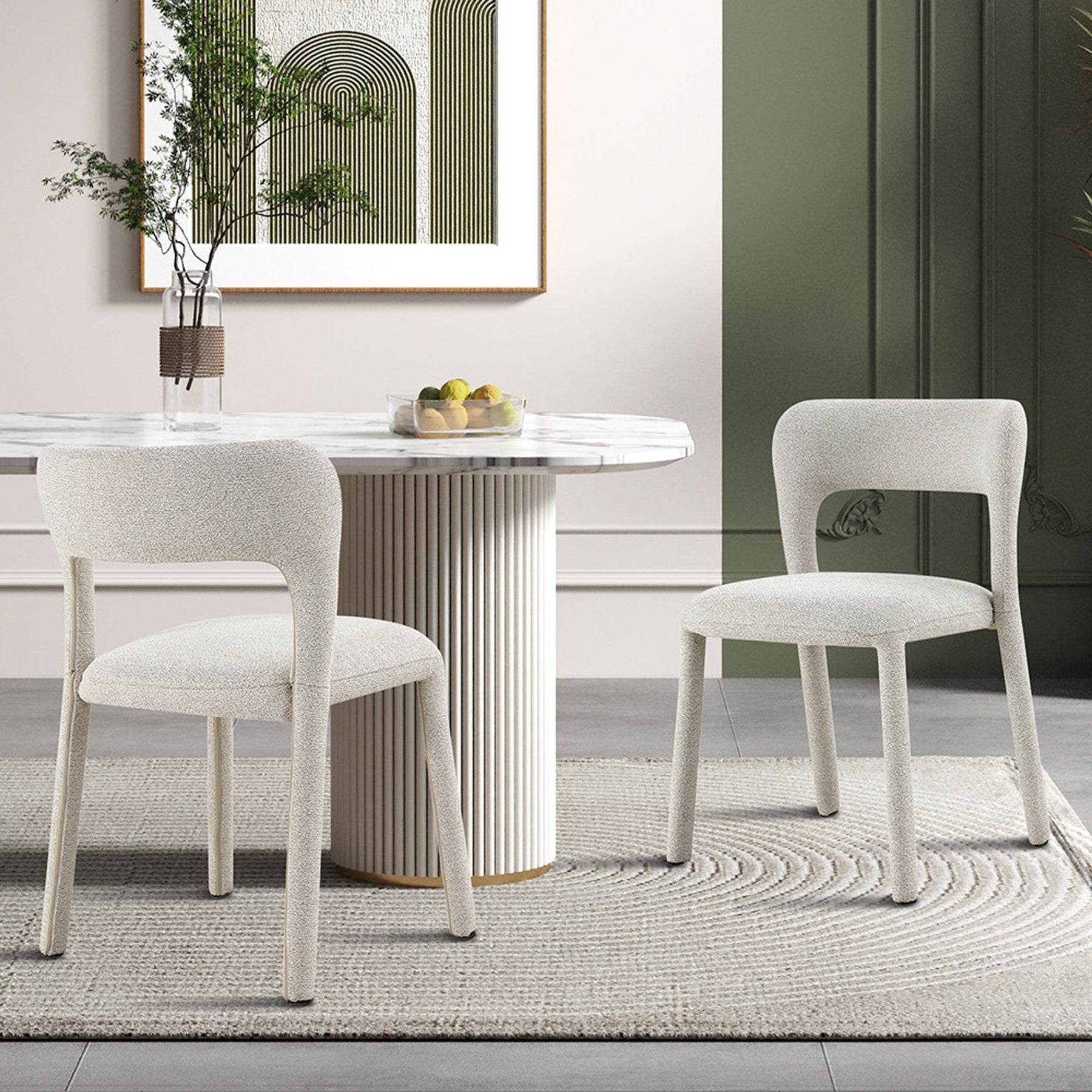 ELVAS Chaise empilable en tissu bouclette écru