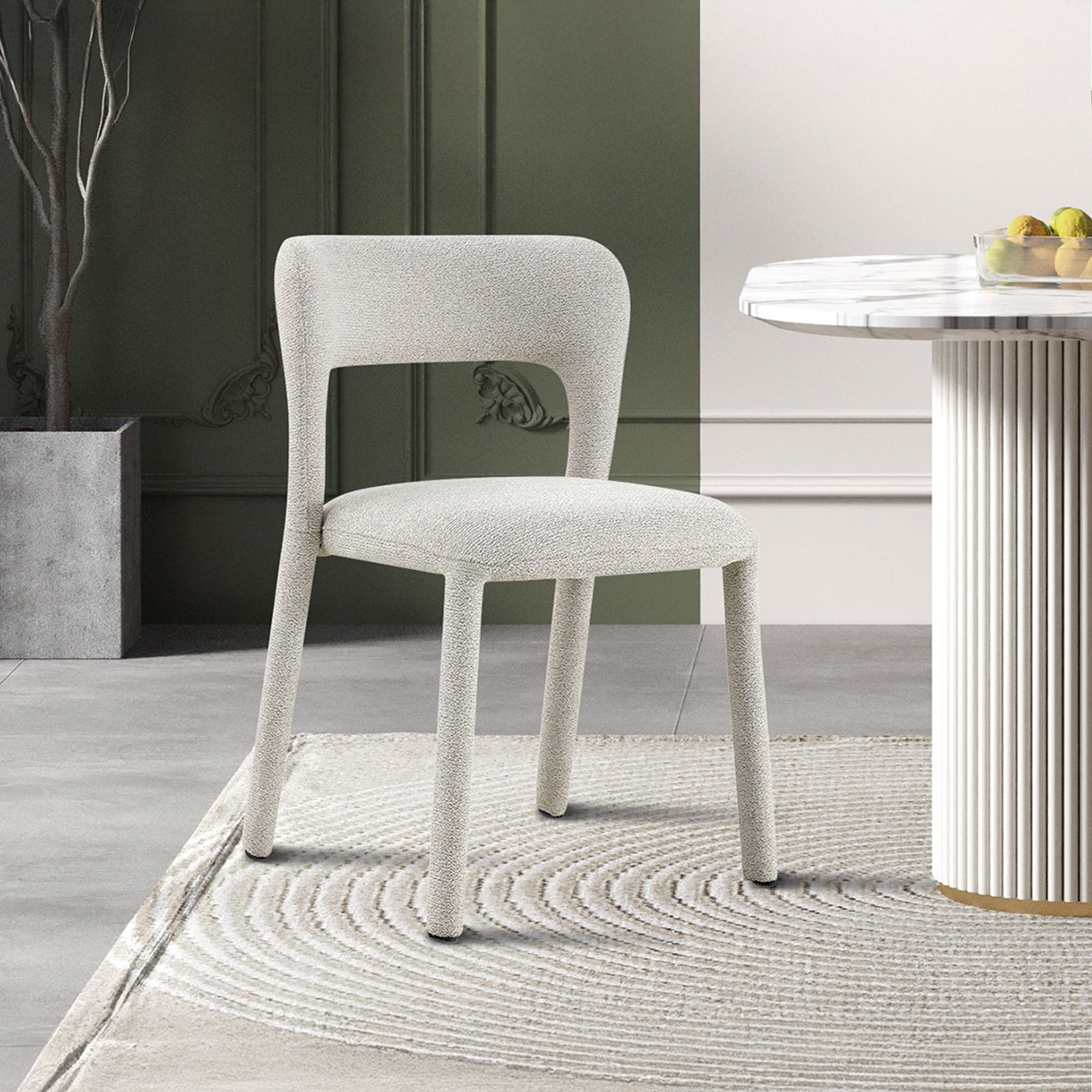 ELVAS Chaise empilable en tissu bouclette écru