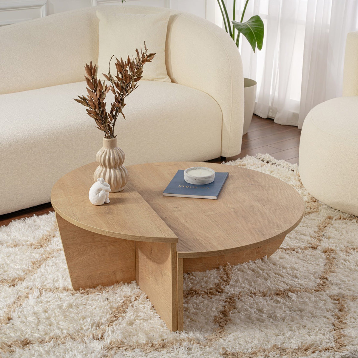 ELYNA Table basse ronde couleur bois clair D90 cm