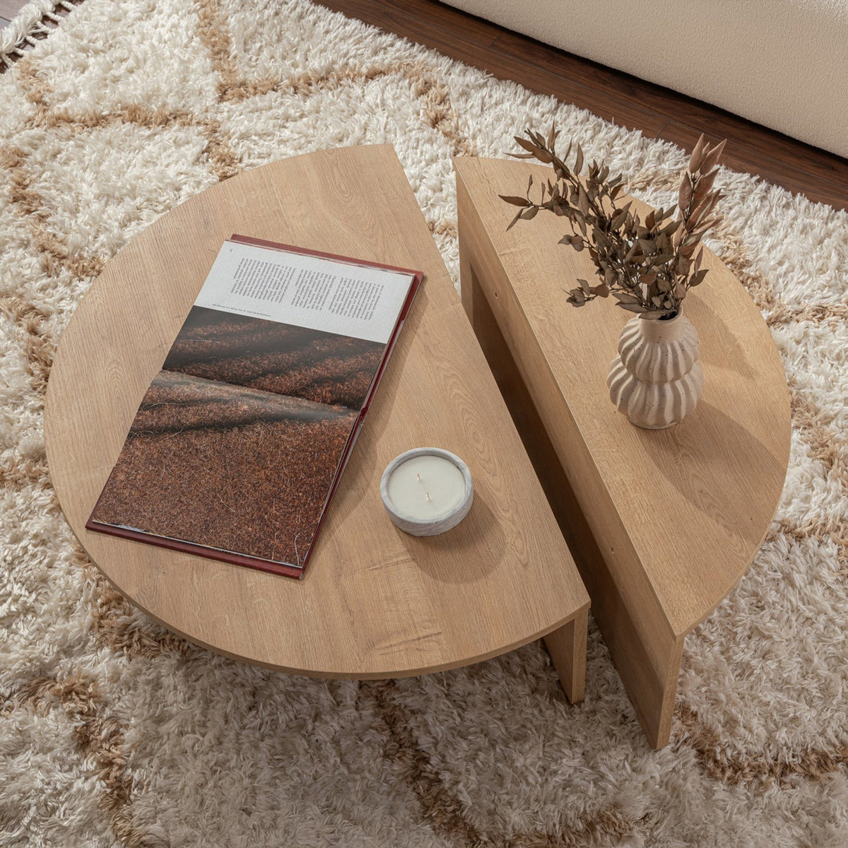 ELYNA Table basse ronde couleur bois clair D90 cm