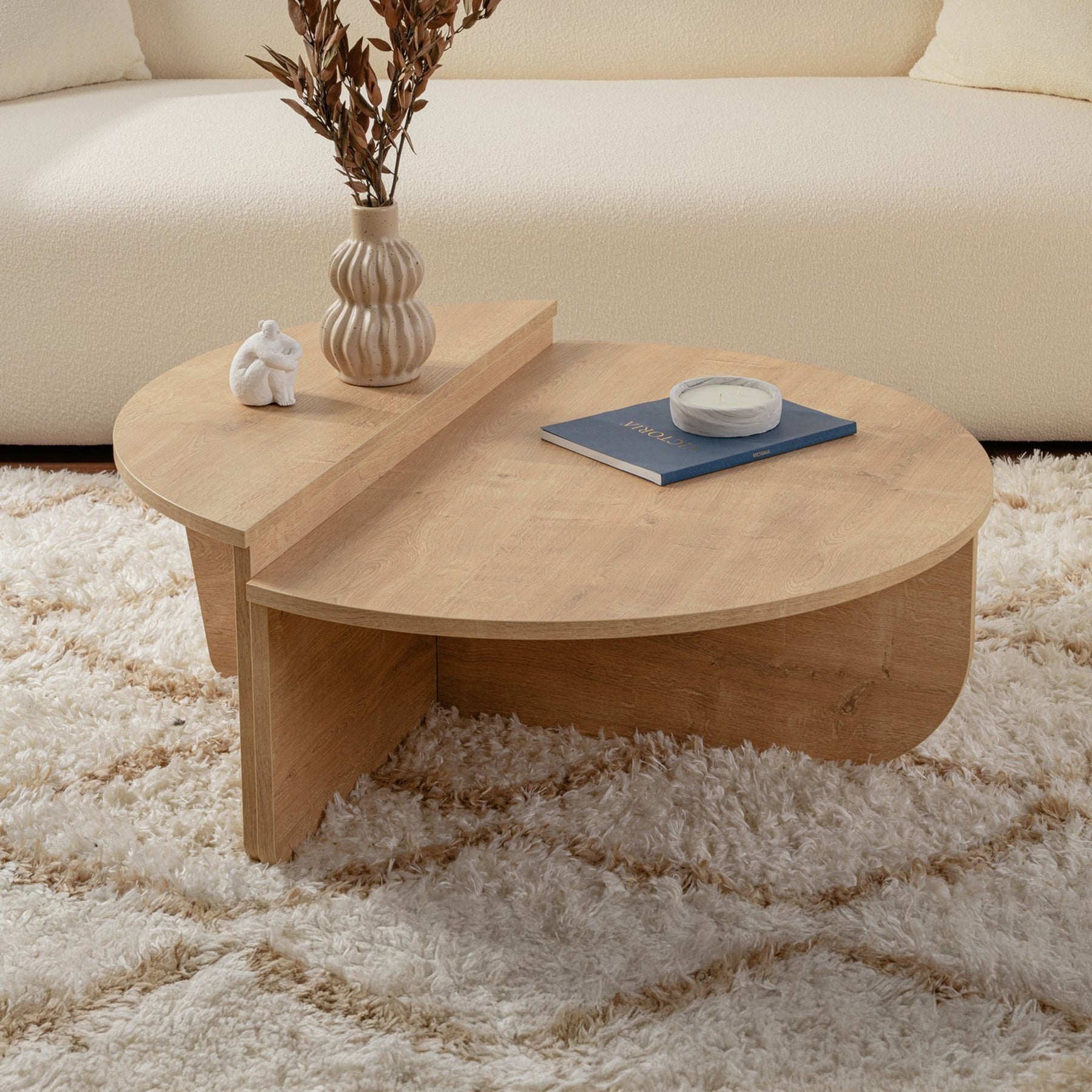 ELYNA Table basse ronde couleur bois clair D90 cm