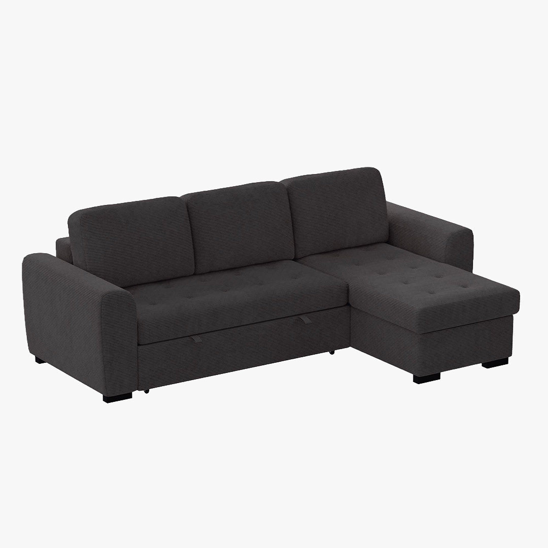 EMELINE Canapé d'angle réversible convertible avec coffre en velours côtelé anthracite