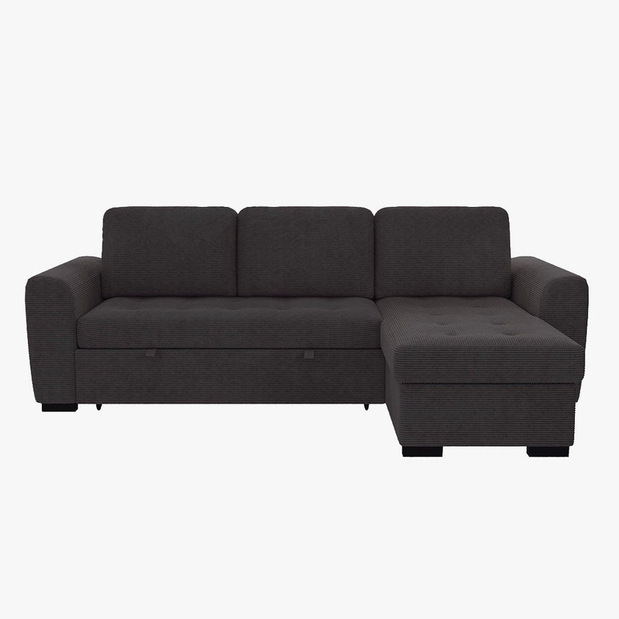 EMELINE Canapé d'angle réversible convertible avec coffre en velours côtelé anthracite