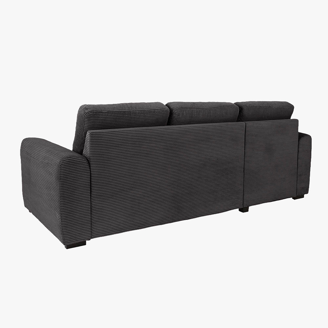 EMELINE Canapé d'angle réversible convertible avec coffre en velours côtelé anthracite