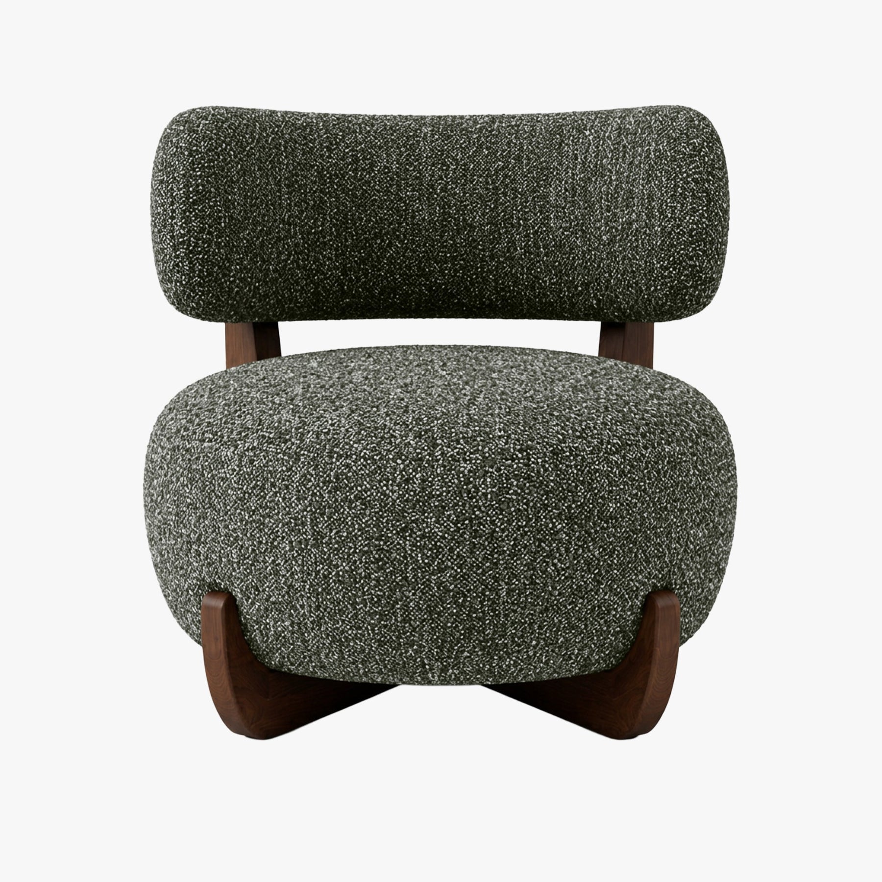 ESTER Fauteuil en tissu texturé vert pieds en bois foncé