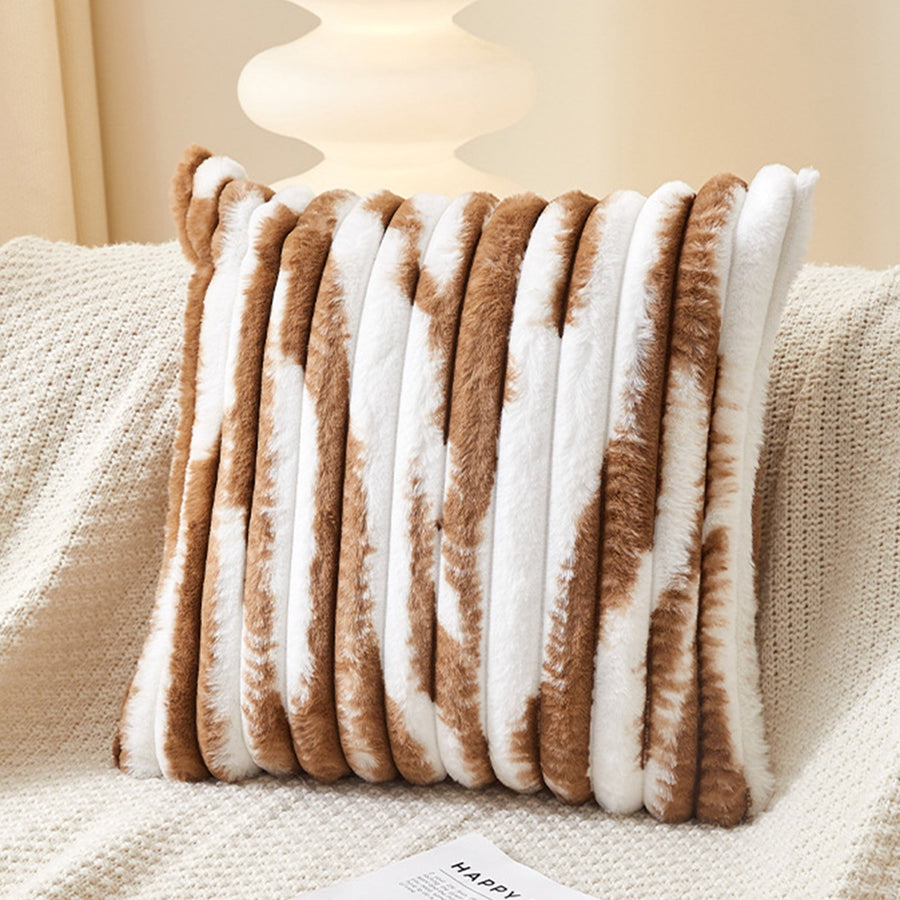 EVELYA Coussin carré en tissu côtelé camel et blanc 43x43 cm