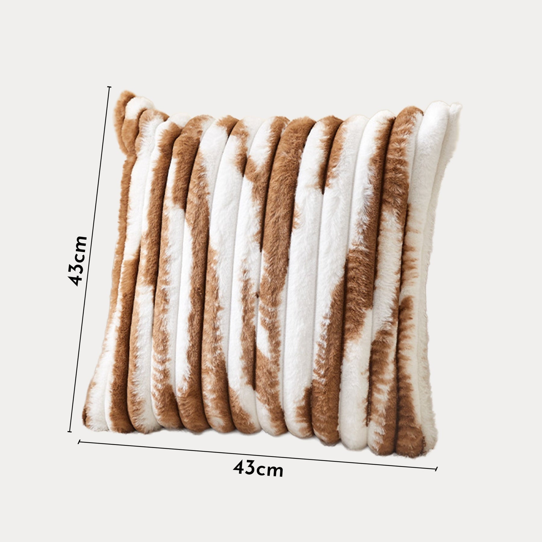 EVELYA Coussin carré en tissu côtelé camel et blanc 43x43 cm