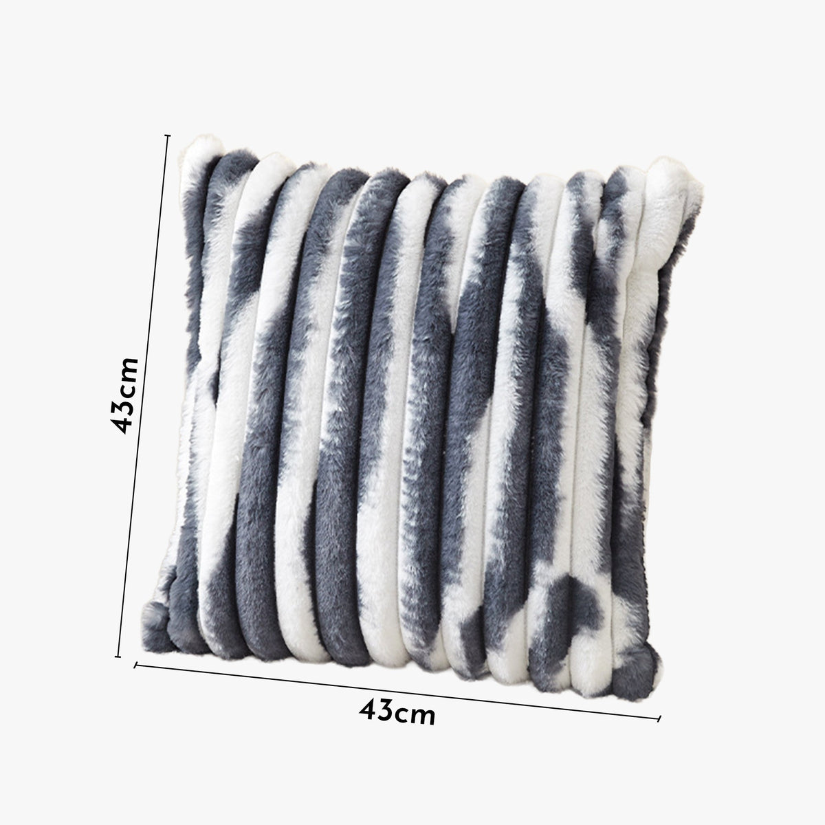 EVELYA Coussin carré en tissu côtelé gris et blanc 43x43 cm