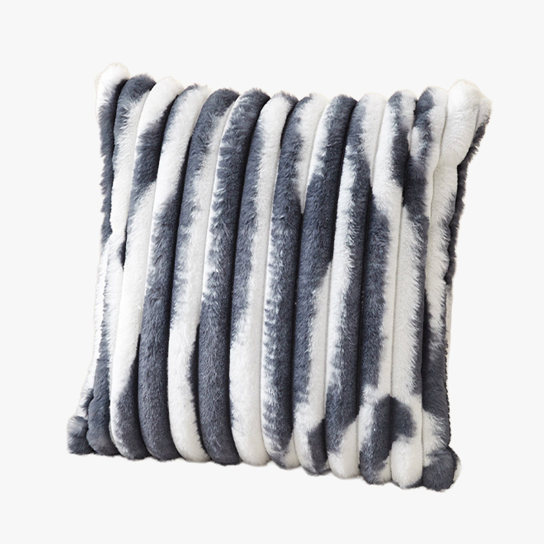 EVELYA Coussin carré en tissu côtelé gris et blanc 43x43 cm
