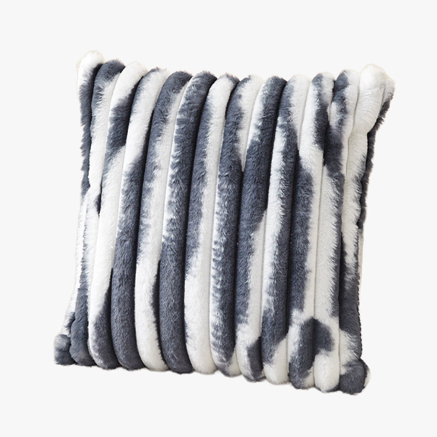 EVELYA Coussin carré en tissu côtelé gris et blanc 43x43 cm