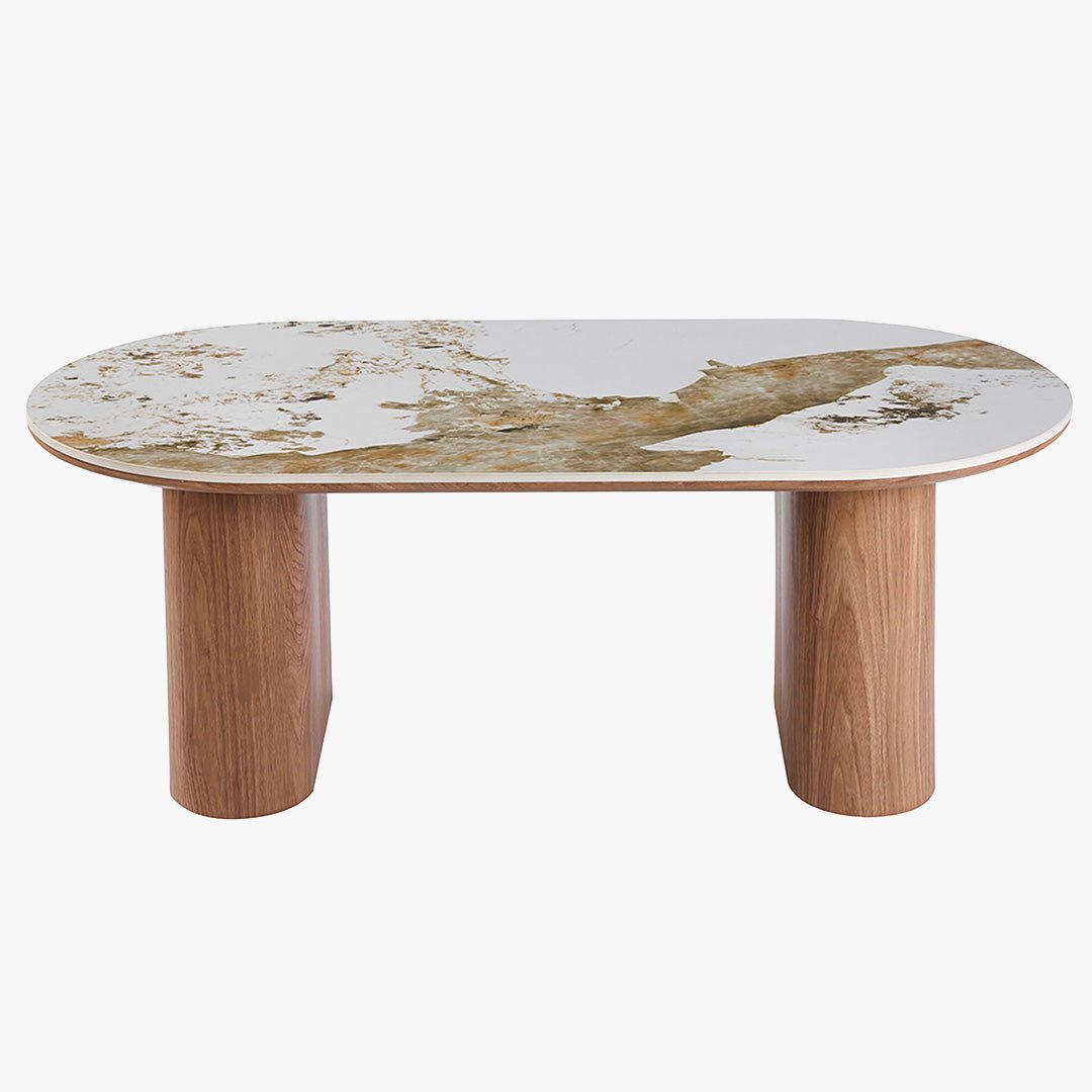 EVORA Table basse en pierre frittée blanc pieds couleur bois clair