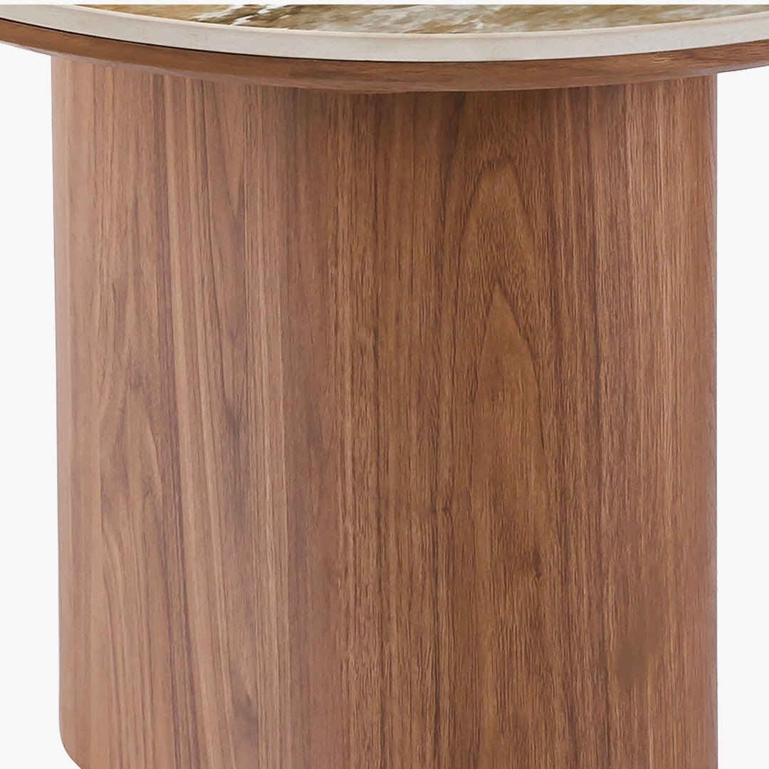 EVORA Table basse en pierre frittée blanc pieds couleur bois clair