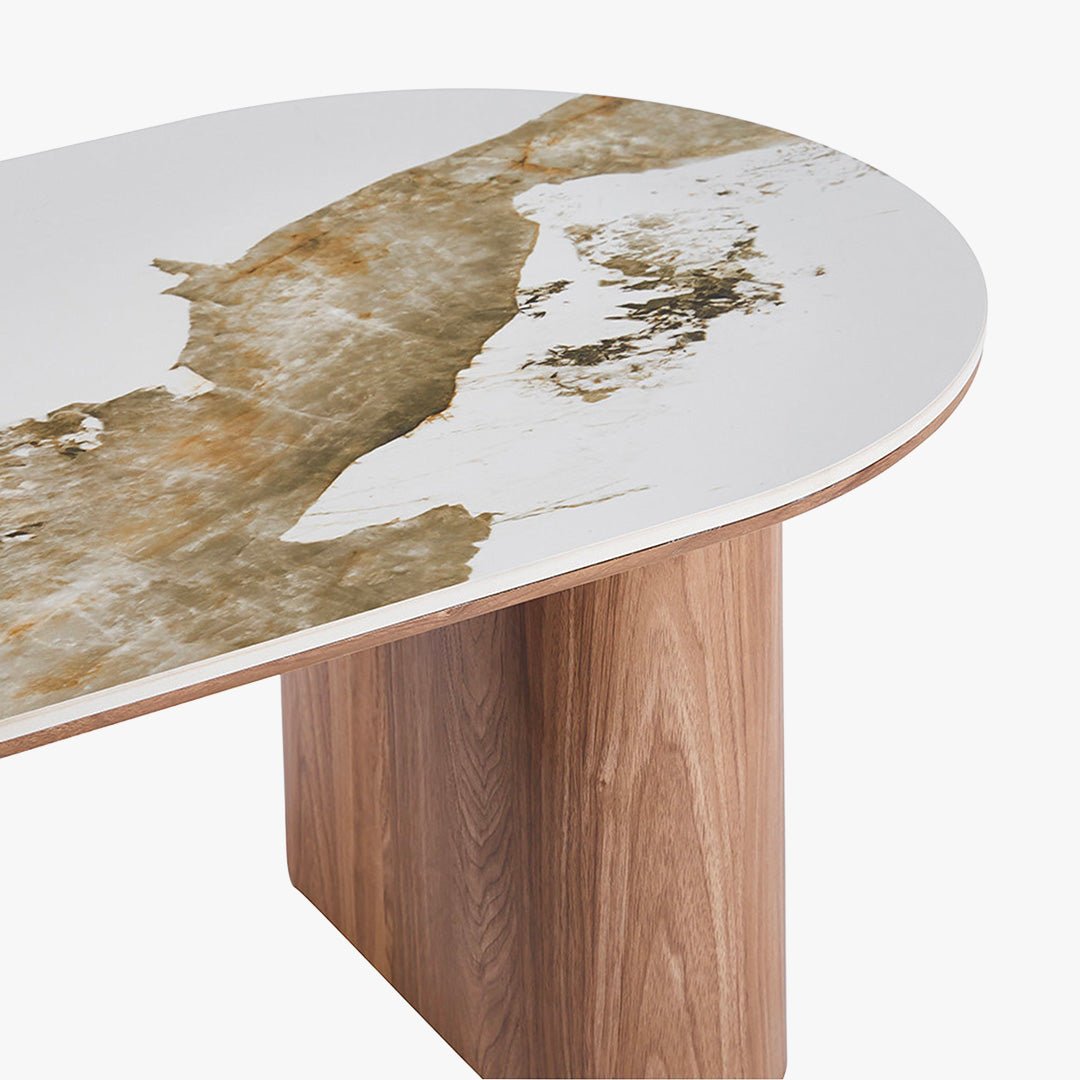 EVORA Table basse en pierre frittée blanc pieds couleur bois clair