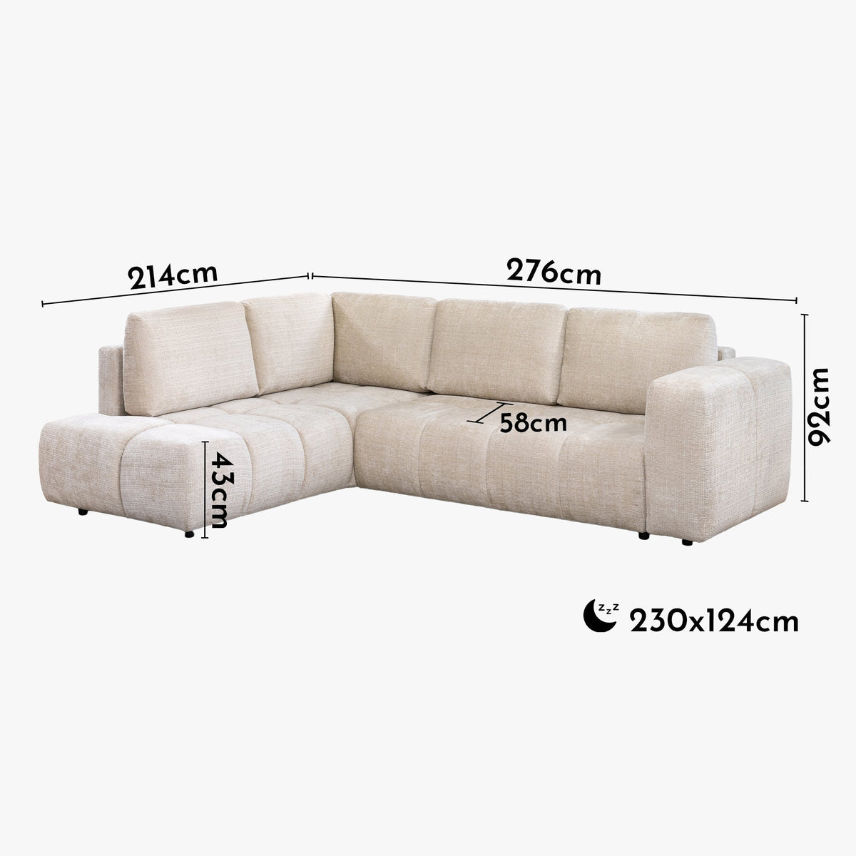 FANY Canapé d'angle convertible en tissu beige - Angle gauche