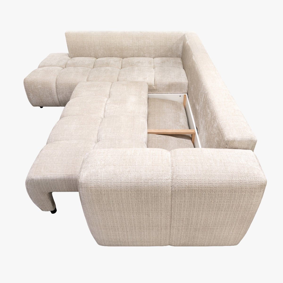 FANY Canapé d'angle convertible en tissu beige - Angle gauche