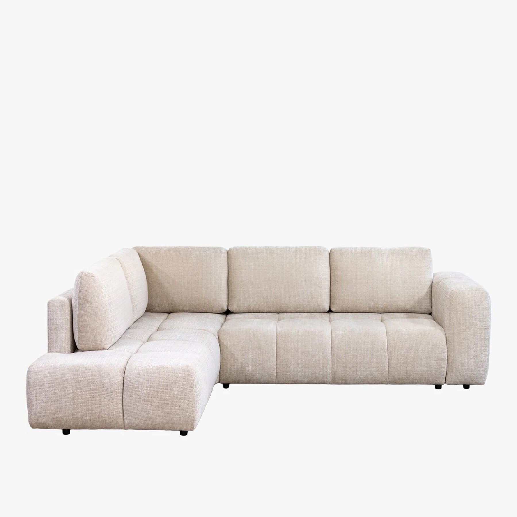 FANY Canapé d'angle convertible en tissu beige - Angle gauche