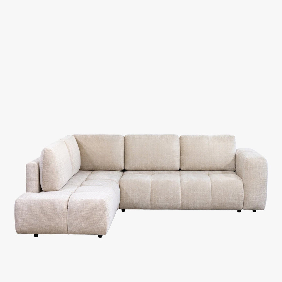 FANY Canapé d'angle convertible en tissu beige - Angle gauche