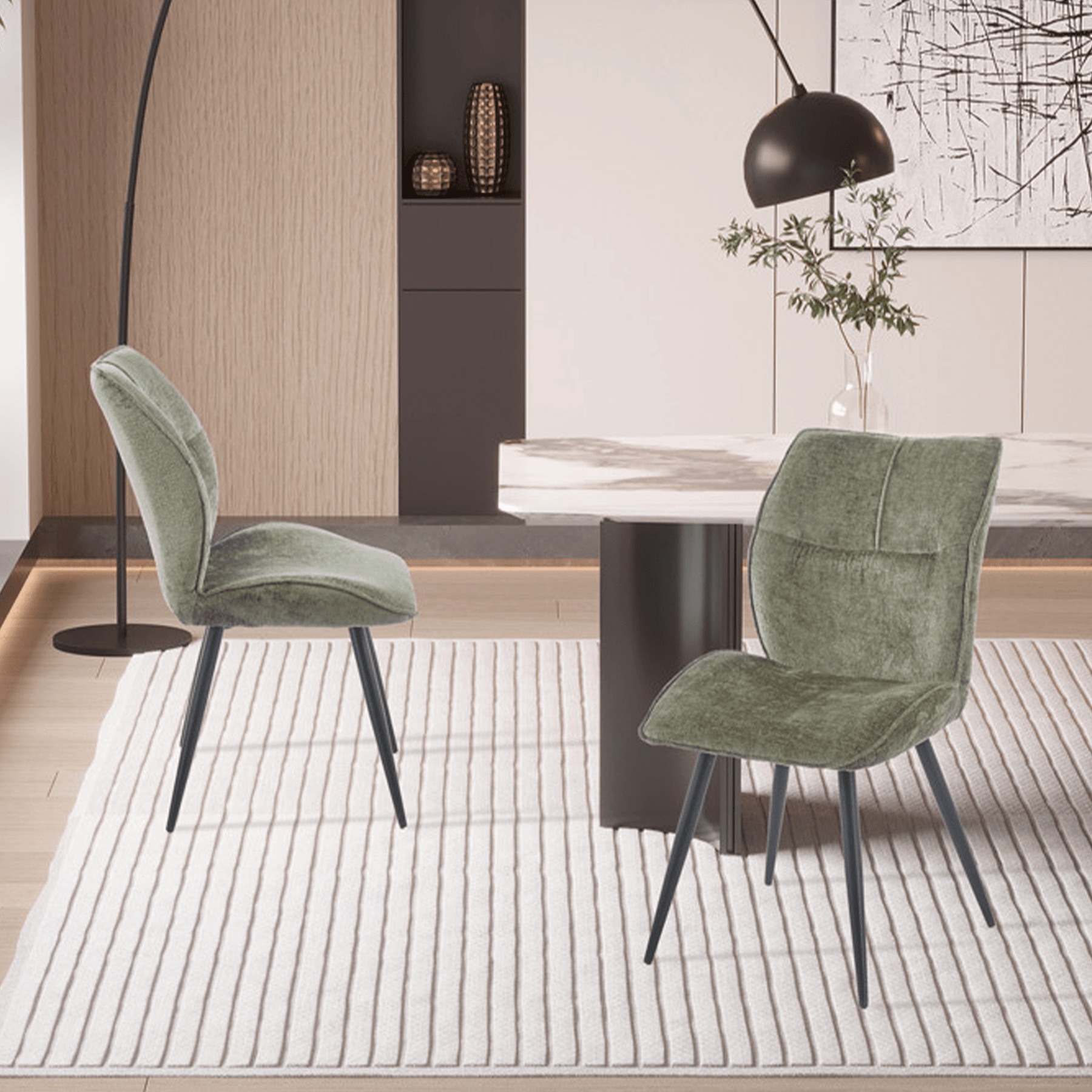 FAYE Lot de 2 chaises en tissu vert pieds en métal noir