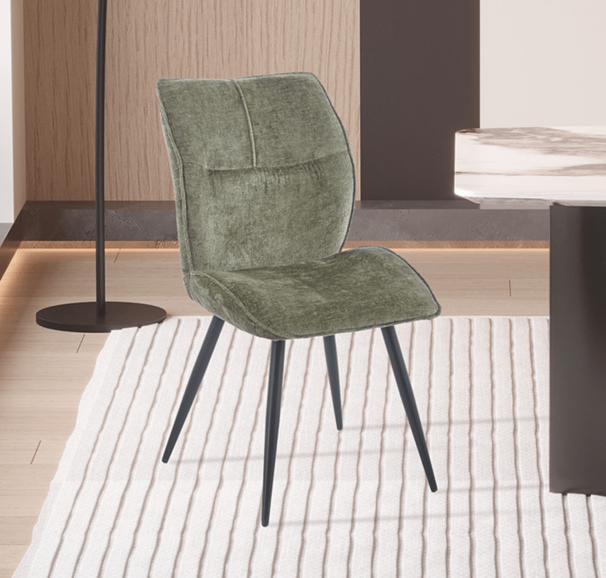 FAYE Lot de 2 chaises en tissu vert pieds en métal noir