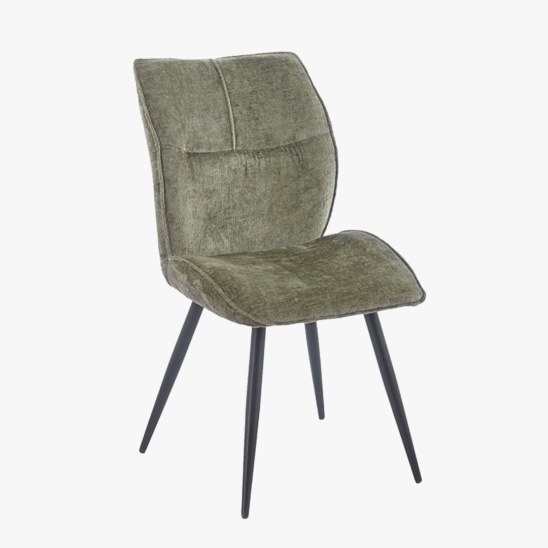 FAYE Lot de 2 chaises en tissu vert pieds en métal noir