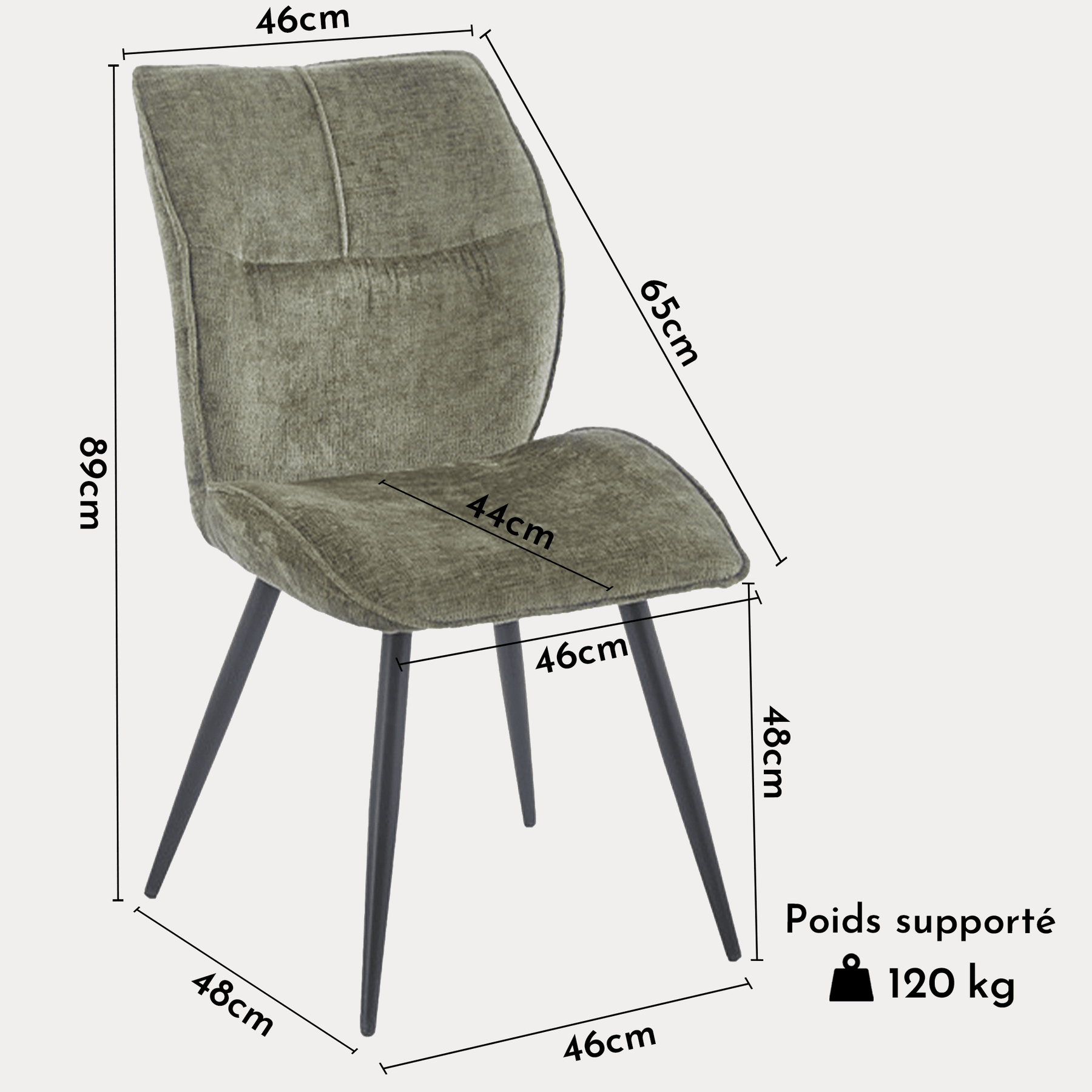 FAYE Lot de 2 chaises en tissu vert pieds en métal noir